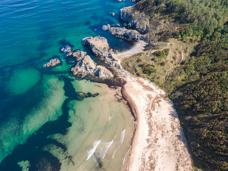 Aerial view of Silistar beach near village of Rezovo, Burgas Region, Bulgariaの写真素材