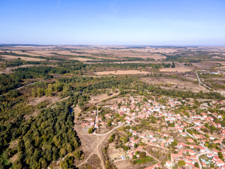 Amazing Aerial view of Vit river, passing near village of Aglen, Lovech Region, Bulgariaの写真素材