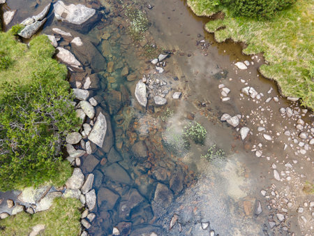Amazing Aerial view of Pirin Mountain near Banderitsa Area, Bulgariaの写真素材