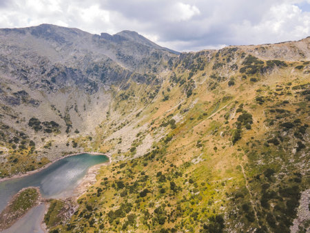 Amazing Aerial view of Rila mountain near Fish lakes, Bulgariaの写真素材