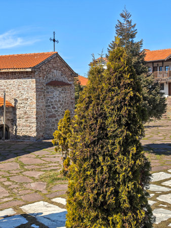 Panorama of Medieval Tsarnogorski (Gigintsi) monastery St. Kozma and Damyan, Pernik Region, Bulgariaの写真素材