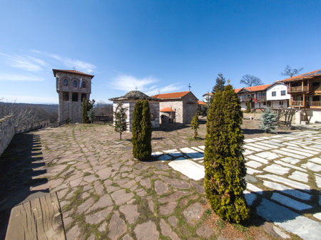 Panorama of Medieval Tsarnogorski (Gigintsi) monastery St. Kozma and Damyan, Pernik Region, Bulgaria