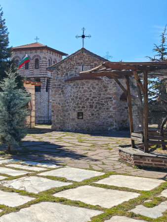 Panorama of Medieval Tsarnogorski (Gigintsi) monastery St. Kozma and Damyan, Pernik Region, Bulgariaの写真素材