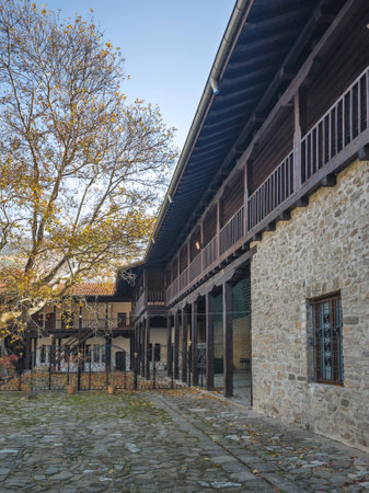 Autumn view of Medieval Bachkovo Monastery Dormition of the Mother of God, Plovdiv Region, Bulgaria