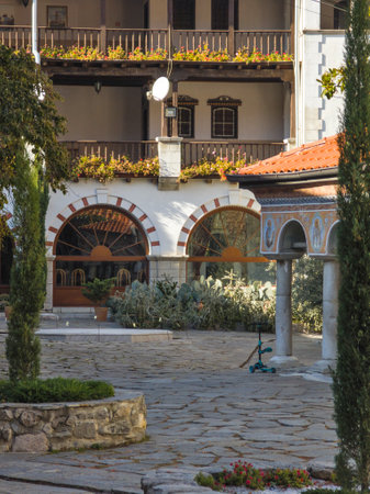 Autumn view of Medieval Bachkovo Monastery Dormition of the Mother of God, Plovdiv Region, Bulgariaの写真素材