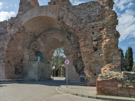 Ruins of Roman fortifications in ancient city of Diocletianopolis, town of Hisarya, Plovdiv Region,...
