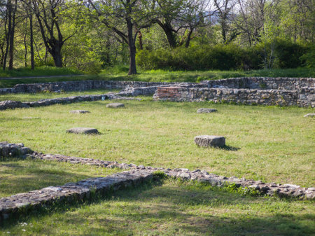 Ruins of Roman fortifications in ancient city of Diocletianopolis, town of Hisarya, Plovdiv Region, Bulgariaの写真素材