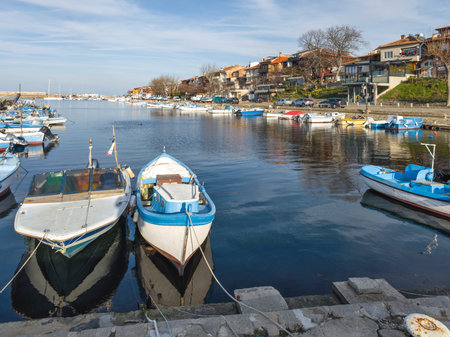 Amazing Sunset view of the port of Sozopol, Burgas Region, Bulgariaの写真素材