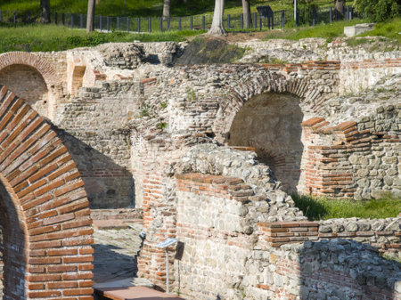 Ruins of Roman fortifications in ancient city of Diocletianopolis, town of Hisarya, Plovdiv Region,...