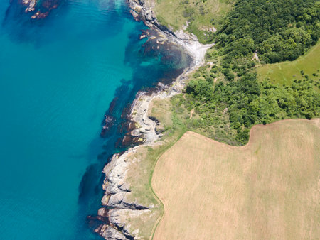 Aerial view of Black Sea coastline near village of Varvara, Burgas Region, Bulgariaの写真素材