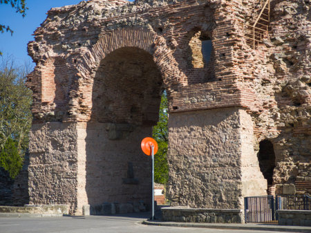 Ruins of Roman fortifications in ancient city of Diocletianopolis, town of Hisarya, Plovdiv Region, Bulgariaの写真素材