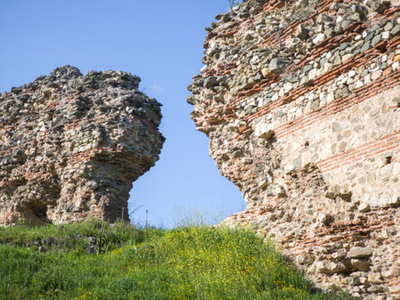 Ruins of Roman fortifications in ancient city of Diocletianopolis, town of Hisarya, Plovdiv Region, Bulgariaの写真素材