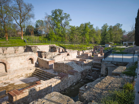 Ruins of Roman fortifications in ancient city of Diocletianopolis, town of Hisarya, Plovdiv Region, Bulgariaの写真素材