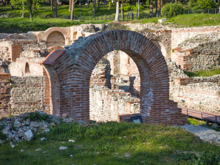Ruins of Roman fortifications in ancient city of Diocletianopolis, town of Hisarya, Plovdiv Region,...