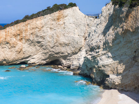 Amazing Panorama of Lefkada Coastline near Porto Katsiki beach, Ionian Islands, Greeceの写真素材