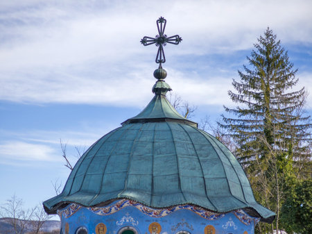 Winter view of the nineteenth century Sokolski Monastery Holy Mother's Assumption, Gabrovo region, Bulgariaの写真素材