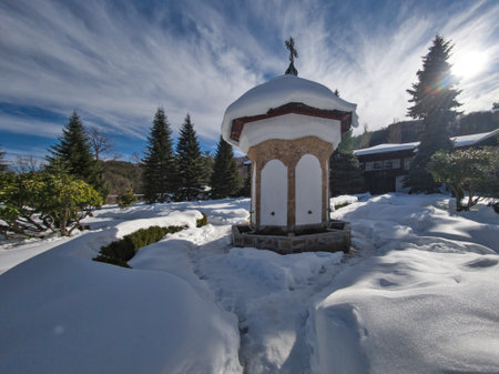 Winter view of the nineteenth century Sokolski Monastery Holy Mother's Assumption, Gabrovo region, Bulgariaの写真素材