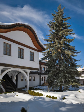 Winter view of the nineteenth century Sokolski Monastery Holy Mother's Assumption, Gabrovo region,...