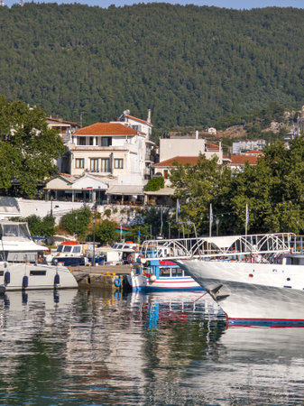 Amazing view of The Old town of Skiathos, Sporades, Thessaly, Greeceの写真素材