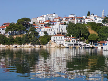 Amazing view of The Old town of Skiathos, Sporades, Thessaly, Greeceの写真素材