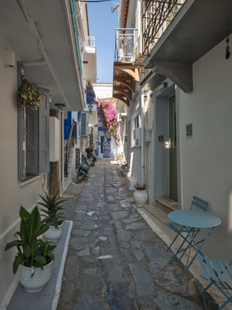 Amazing view of The Old town of Skiathos, Sporades, Thessaly, Greeceの写真素材
