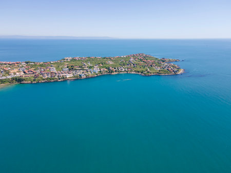 Aerial view of Black Sea coast near Smokinya Beach, Burgas Region, Bulgariaの写真素材
