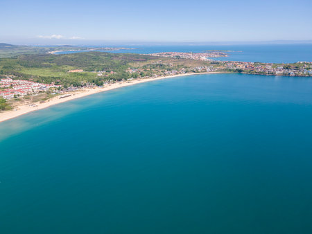 Aerial view of Black Sea coast near Smokinya Beach, Burgas Region, Bulgariaの写真素材