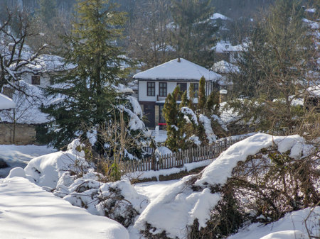 Amazing Winter view of village of Bozhentsi, Gabrovo region, Bulgariaの写真素材