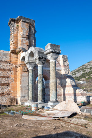 Ancient Ruins at archaeological area of Philippi, Eastern Macedonia and Thrace, Greeceの写真素材