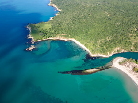 Aerial view of Black Sea Coast neat Arkutino region, Burgas Region, Bulgariaの写真素材