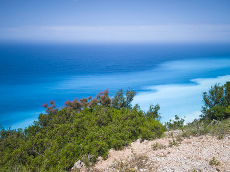 Amazing Panorama of Lefkada Coastline near Egremni Beach, Ionian Islands, Greeceの写真素材