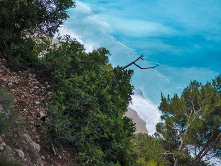 Amazing Panorama of Lefkada Coastline near Egremni Beach, Ionian Islands, Greece