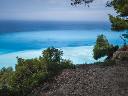Amazing Panorama of Lefkada Coastline near Egremni Beach, Ionian Islands, Greeceの写真素材