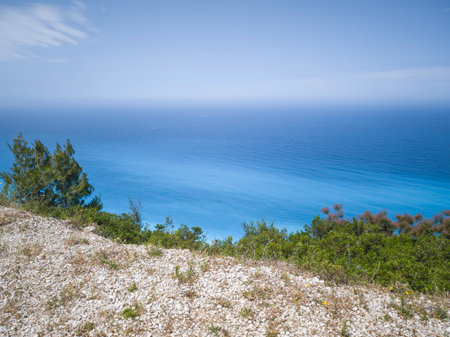 Amazing Panorama of Lefkada Coastline near Egremni Beach, Ionian Islands, Greeceの写真素材