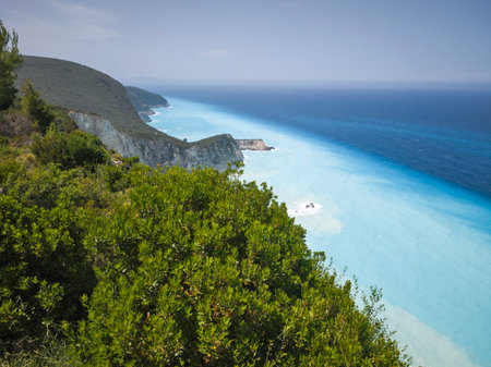 Amazing Panorama of Lefkada Coastline near Egremni Beach, Ionian Islands, Greeceの写真素材