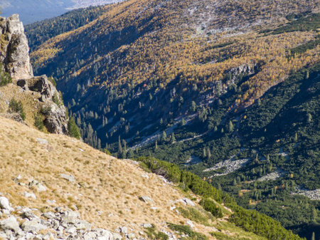 Amazing Autumn Landscape of Rila Mountain near Malyovitsa peak, Bulgariaの写真素材