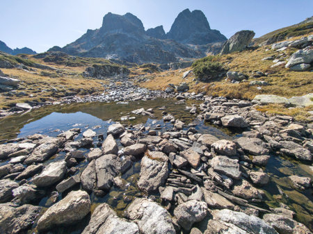Amazing Autumn Landscape of Rila Mountain near Malyovitsa peak, Bulgariaの写真素材