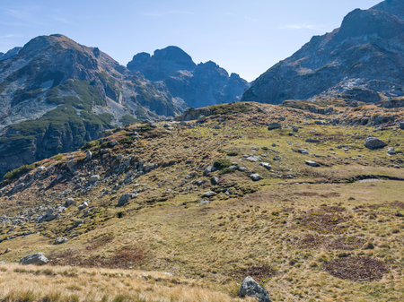 Amazing Autumn Landscape of Rila Mountain near Malyovitsa peak, Bulgariaの写真素材
