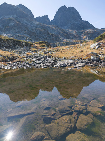 Amazing Autumn Landscape of Rila Mountain near Malyovitsa peak, Bulgariaの写真素材