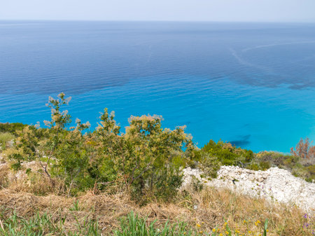 Amazing Panorama of Lefkada near Milos beach, Ionian Islands, Greeceの写真素材