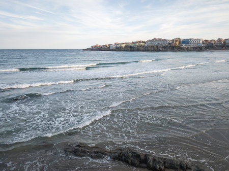 Typical street and houses at The old town of Sozopol, Burgas Region, Bulgariaの写真素材