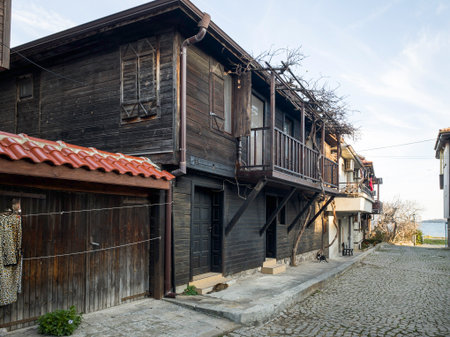 Typical street and houses at The old town of Sozopol, Burgas Region, Bulgaria