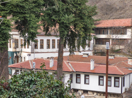 Typical street and old houses at town of Melnik, Blagoevgrad region, Bulgariaの写真素材