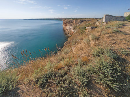 Black sea coastline and Ancient ruins at Kaliakra cape, Dobrich Region, Bulgariaの写真素材