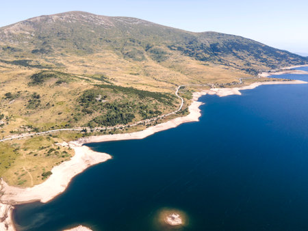 Aerial Summer landscape of Belmeken Dam, Rila mountain, Bulgariaの写真素材