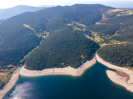 Aerial Summer landscape of Belmeken Dam, Rila mountain, Bulgariaの写真素材