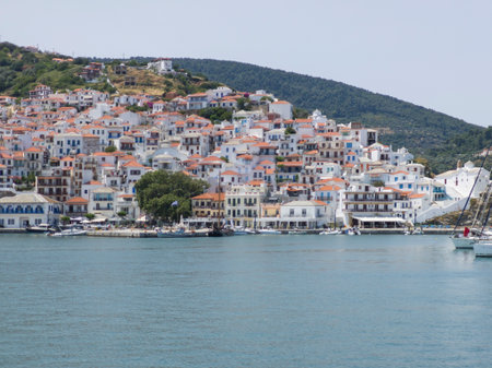 Amazing Panorama of Skopelos town, Sporades, Thessaly, Greeceの写真素材