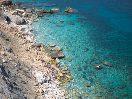 Panorama of Coastline of Skiathos Iskand around ruins of Byzantine Castle, Sporades, Thessaly, Greeceの写真素材
