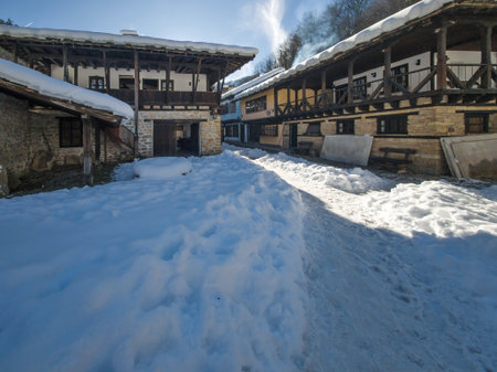 Winter view of Ethnographic village Etar (Etara) near town of Gabrovo, Bulgariaの写真素材