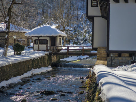 Winter view of Ethnographic village Etar (Etara) near town of Gabrovo, Bulgariaの写真素材